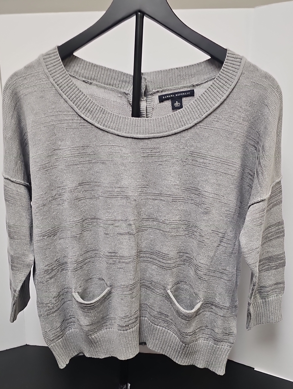 Banana Republic Light Gray Scoop-Neck Pocket Knit Sweater